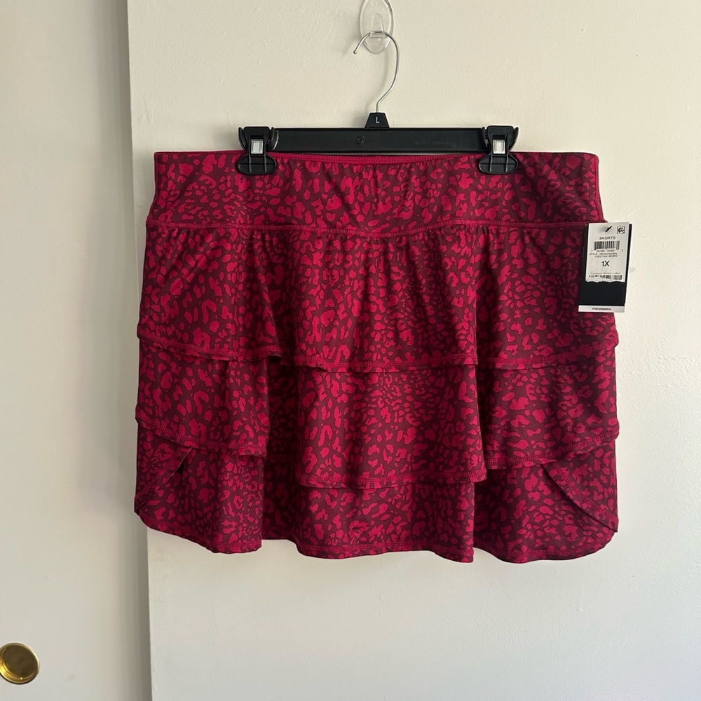 Ideology Magenta Animal-Print Tiered Skater Skort